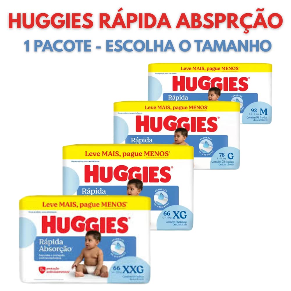 Fralda Huggies Tripla Proteção Pacote Hiper - M92/G78/XG66/XXG66 PACOTÃO ECONÔMICO