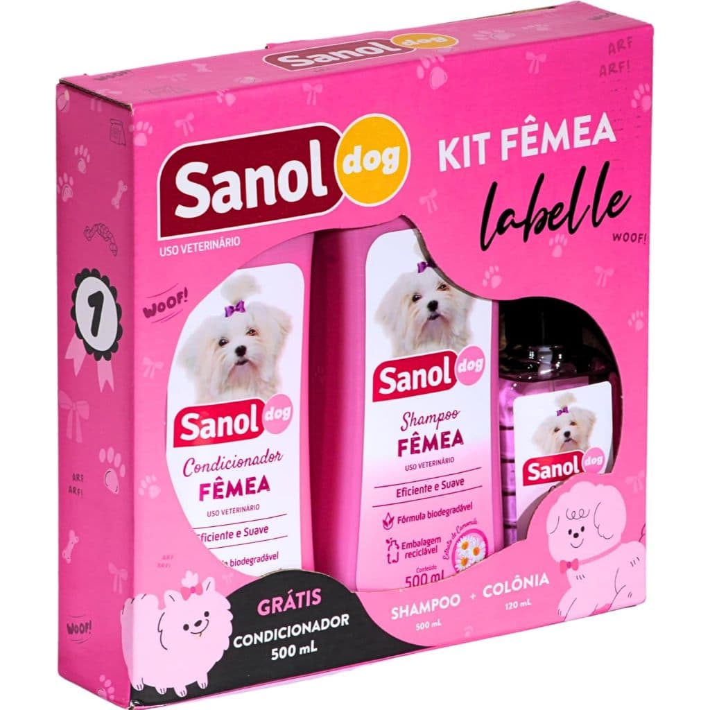Sanol Dog - Kit de Banho Labelle para cães - Shampoo/Colônia/Ganhe 1 Condicionador