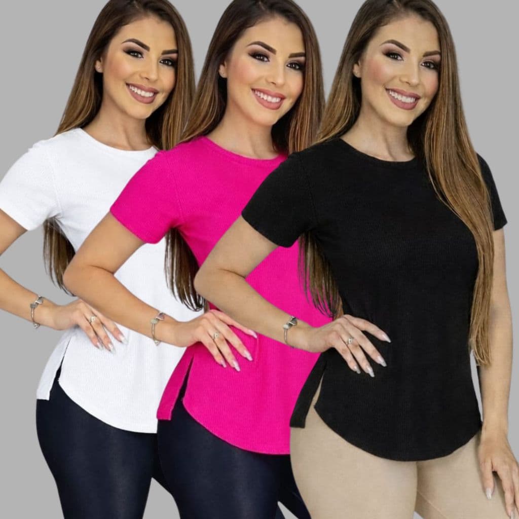 Kit 3 Blusa De Academia Feminina Dry Fit Fitness } Camiseta Veste Leggins Regata Tapa Bumbum Tule Treino Roupas Fitness