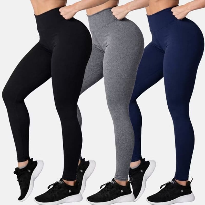 Kit 3 Calças Legging Feminina Cintura Alta Academia Grossa Fitness