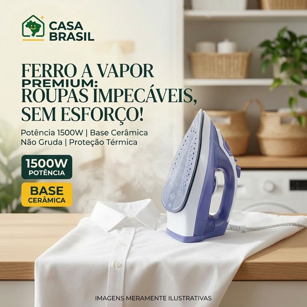 Ferro de Passar a Vapor 1500W Base Cerâmica Antiaderente Spray Potente Vapor Vertical 127V 220V