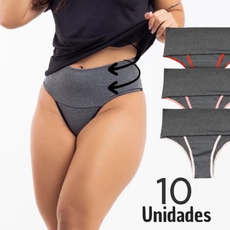 Kit 10 Calcinha Cós Alto Segura Barriga Alta Compreensão Abdominal Tanga Fitness Cinta Modeladora