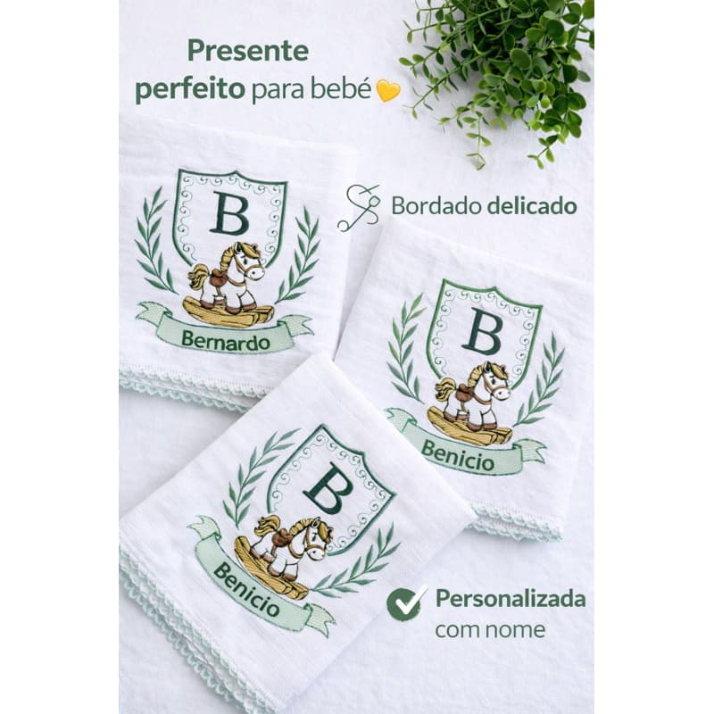 Fralda Bordada Personalizada com Nome Bebê | Fralda Boca Luxo Enxoval Maternidade Presente Recém Nascido