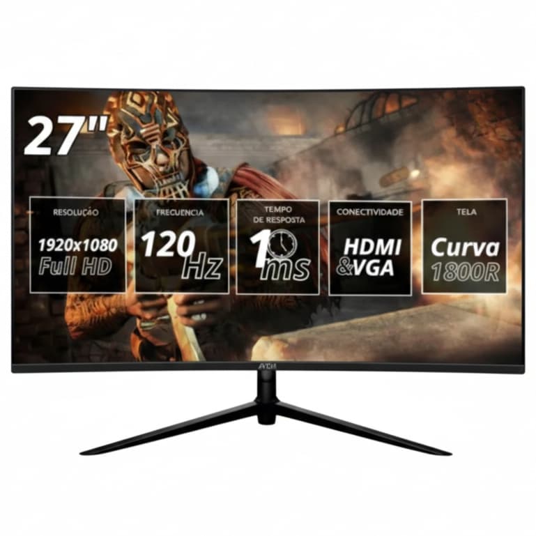 Monitor Gamer Curvo 27" Full HD 120Hz 1ms VESA FreeSync G-Sync HDMI VGA VA Imersão Visual