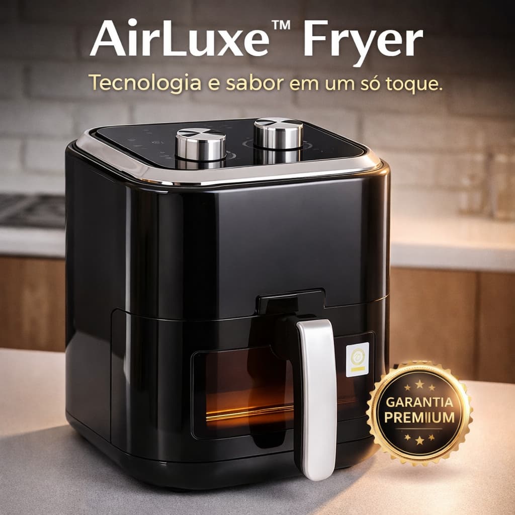 Fritadeira Sem Óleos Preto Capacidade 5 Litros Air Luxe Fryer Electric 220v Cozinha Pratica Saudável Com Visor Timer