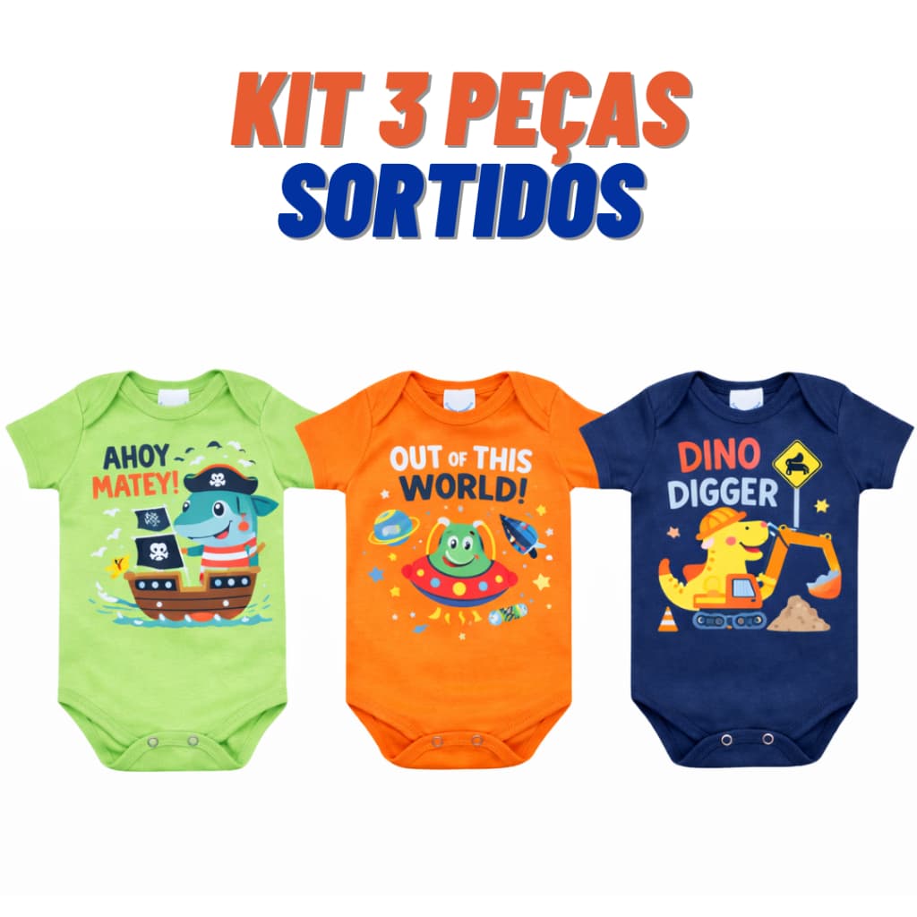 Kit body Bebe 3 Peças Roupas de Bebe Roupas de Verão Menino ou Menina