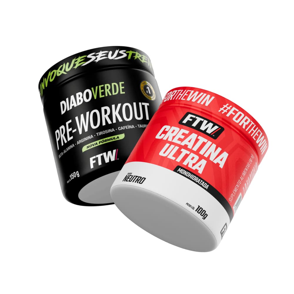 Kit Creatina Ultra Pote 100g + Pré-Treino Diabo Verde  Pré-Workout 150g - FTW
