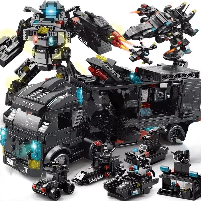 585pcs Blocos de montar 8 em 1 Estação de Polícia SWAT Puzzle Brinquedo Educativo Crianças Construção Carro