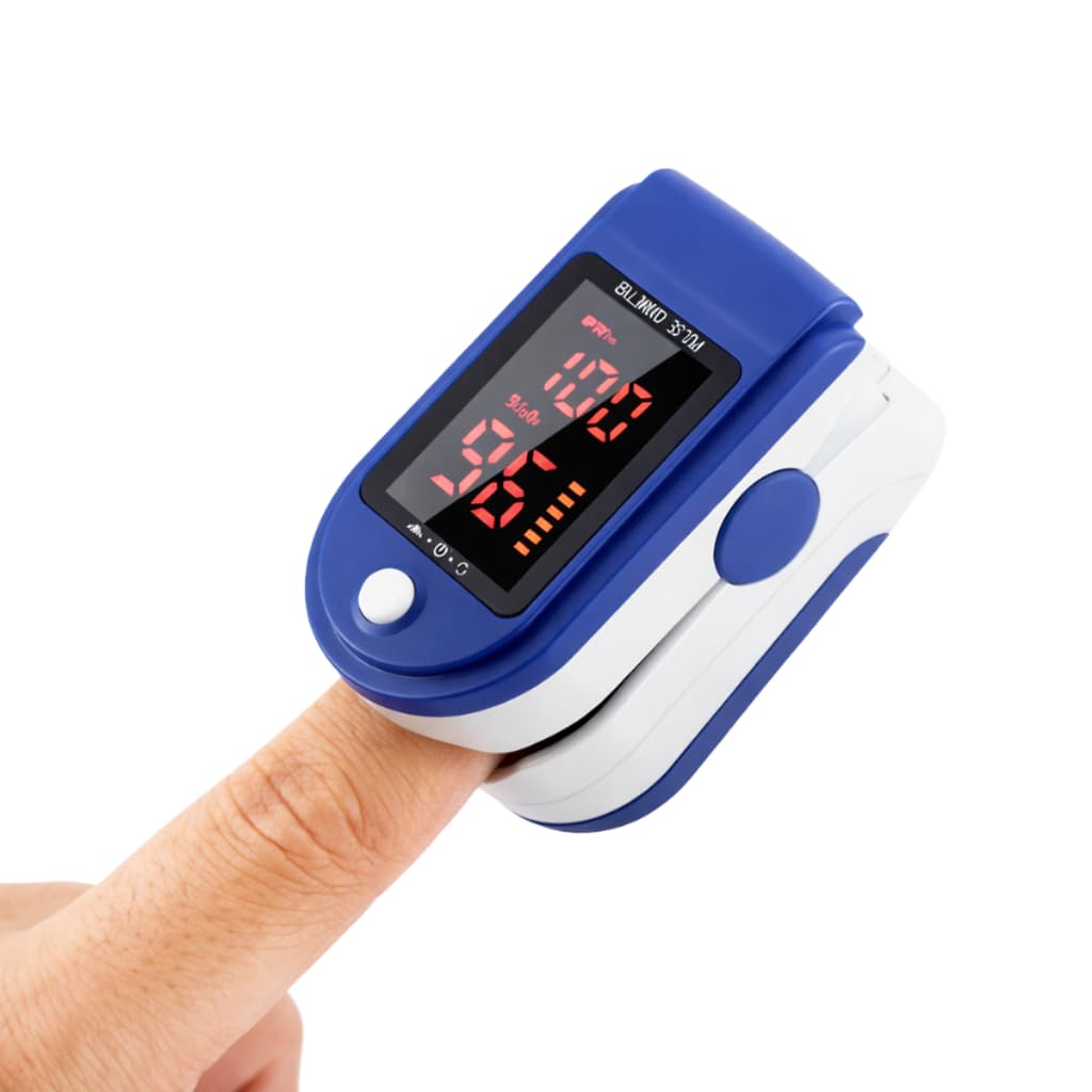 Oxímetro Digital de Dedo Azul Medidor de Saturação, Oxigênio no Sangue Spo2
