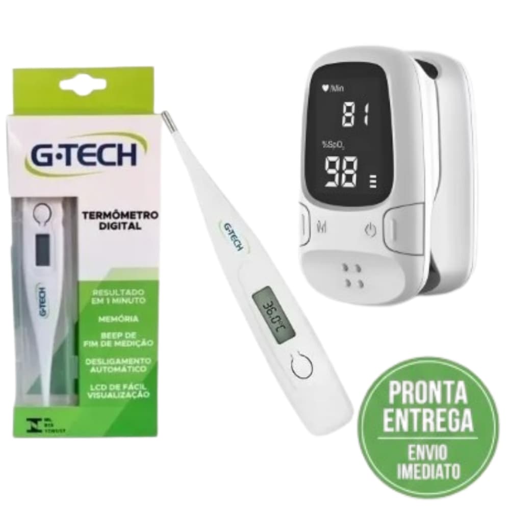 Termômetro Digital G-tech e Oxímetro Digital - Kit Enfermagem Kit Saúde Família Bebê