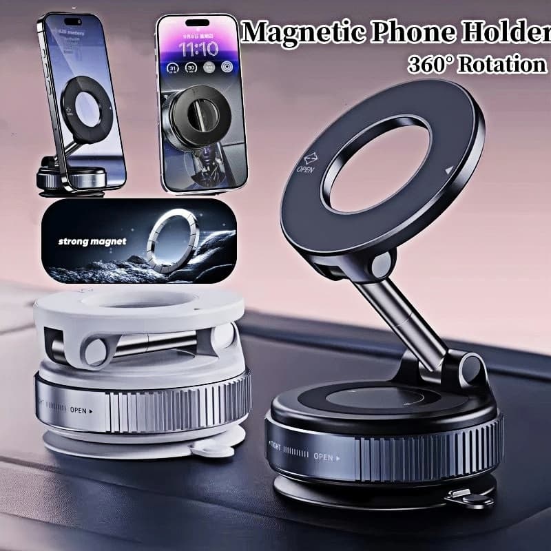 Suporte Magnético para Celular 360° Dobrável com Fixação a Vácuo – Uso em Carro e Escritório (Kit com 1 a 4 Unidades)