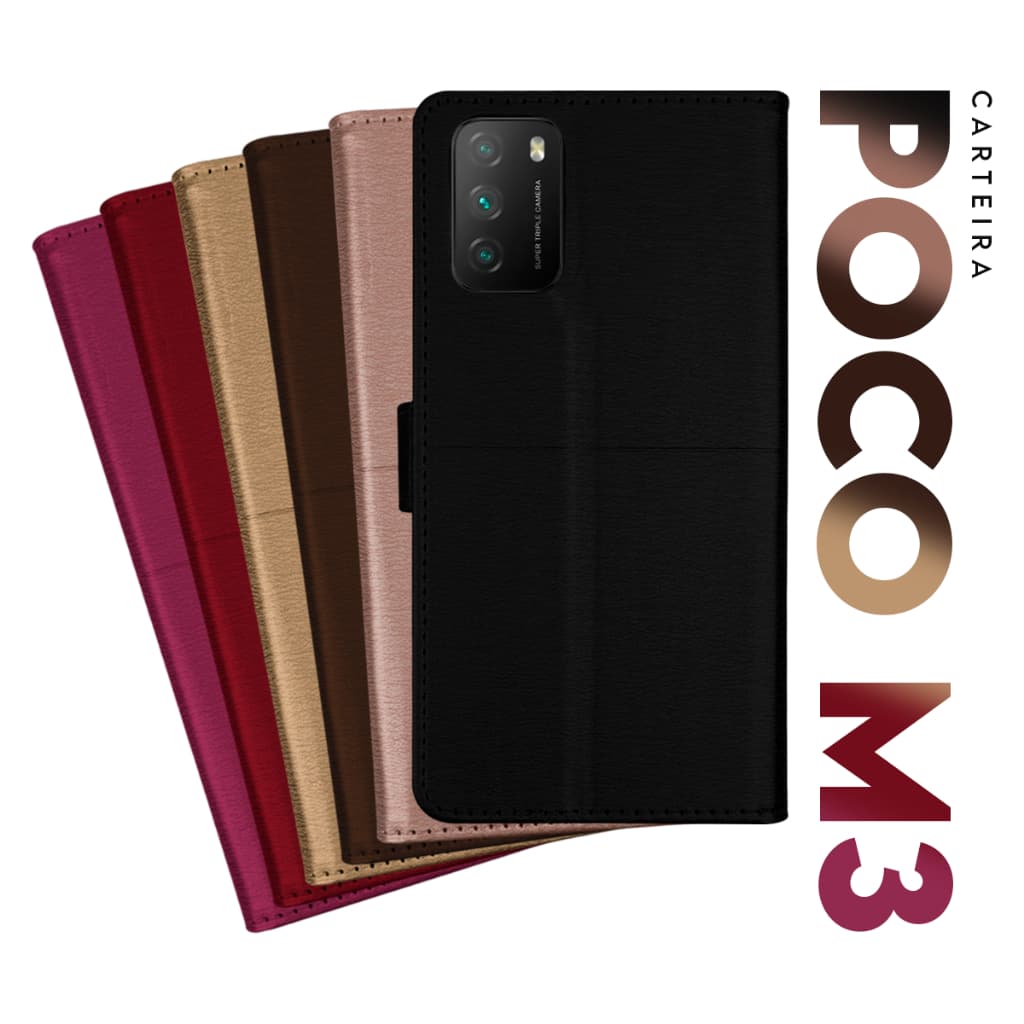 Capa Case Capinha Carteira Flip Cover Couro Sintético PRETA Xiaomi Poco M3 tela 6.53 pol. Cell in Power25