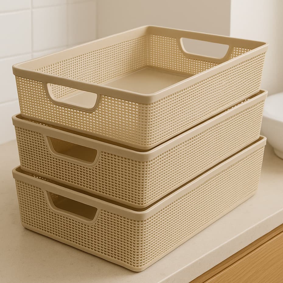 Kit 3 Cestos Organizador Grande Empilhável de Plástico 5,2 Litros Cozinha Banheiro