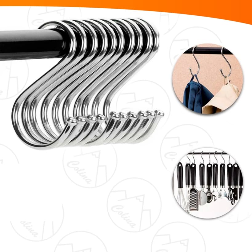 Kit Com 10 a 100 Ganchos Multiuso Em Formato S Organizador Banheiro Cozinha Quarto