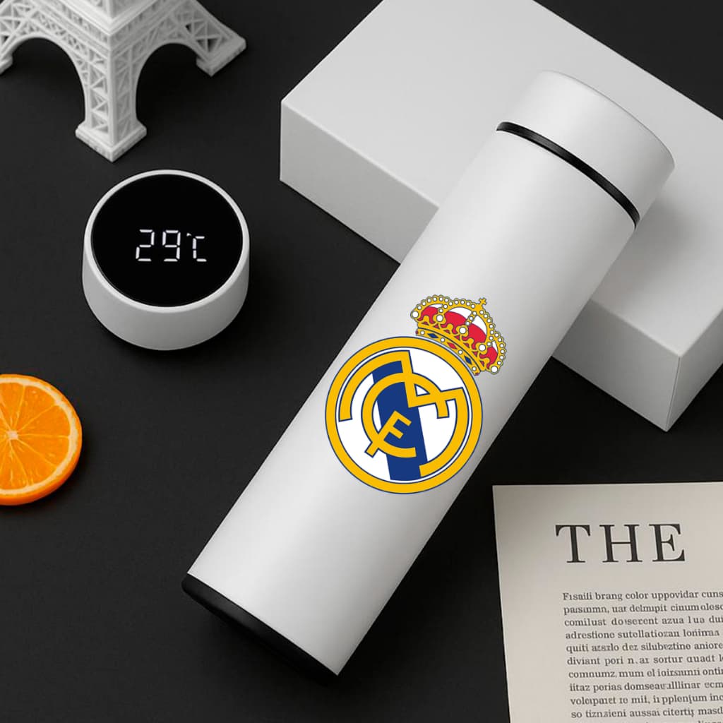 Garrafa Térmica Inox Real Madrid 500Ml Com Termometro Led Digital Time
