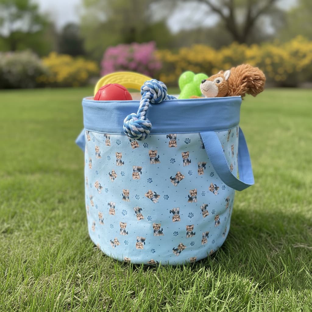 Organizador de Cachorro Médio Yorshire Azul com Alça para Brinquedos Roupas e Itens de Cachorro