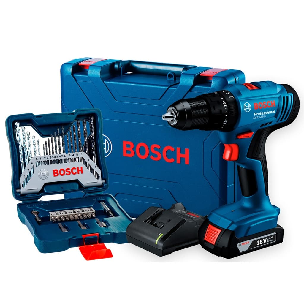 Kit Furadeira Parafusadeira Impacto 18v Gsb183 Bosch  + Maleta 33 Peças X-Line Bosch