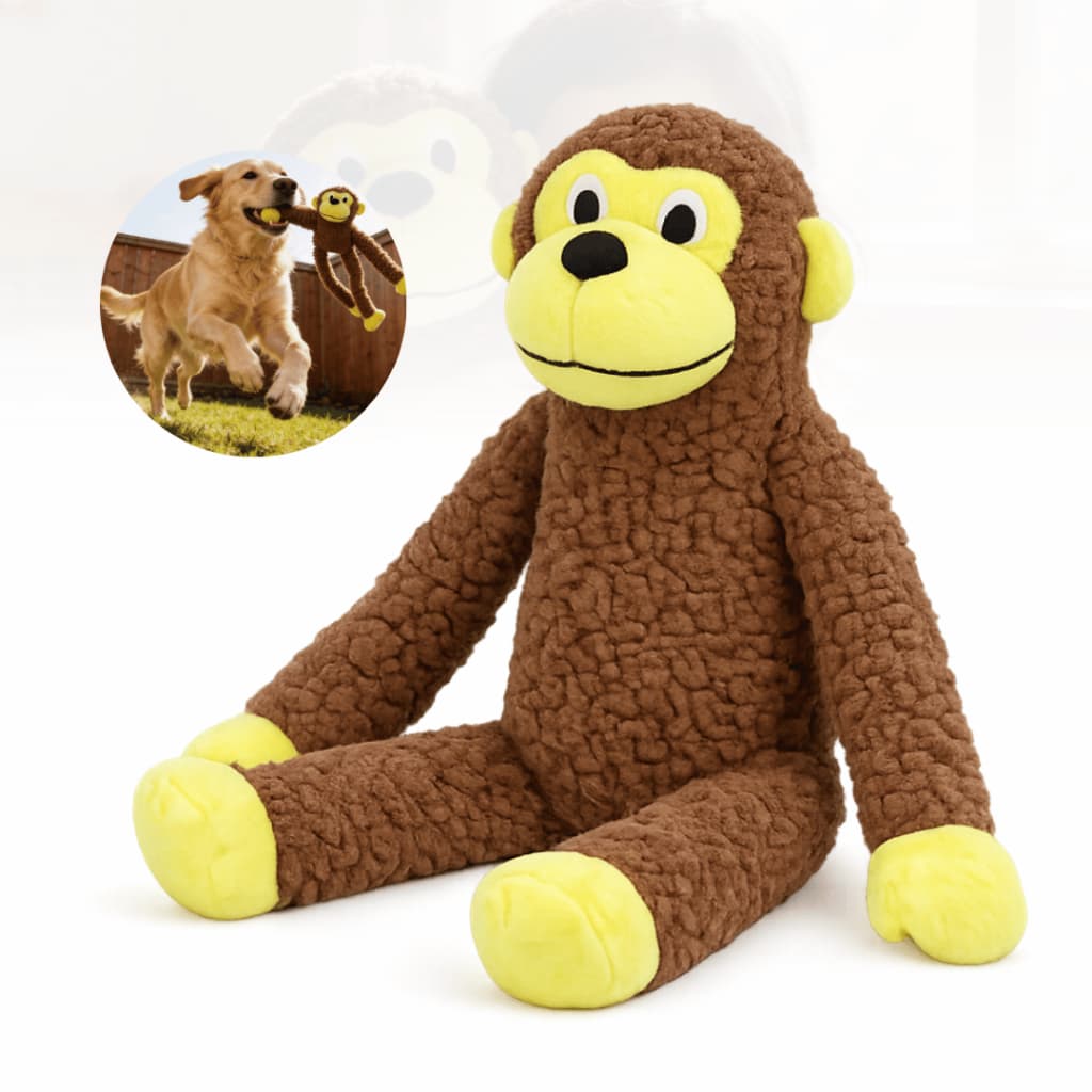 Macaco Pelúcia Pet Grande 42cm Cachorro Brinquedo Resistente Cor Marrom-escuro