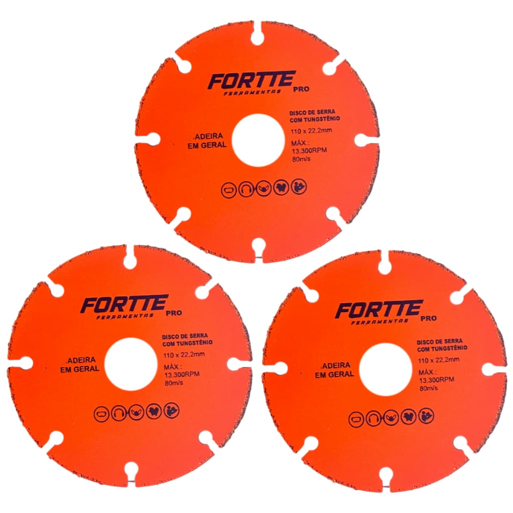 Kit 3 Discos Tungstenio Corte Madeira Para Esmerilhadeira