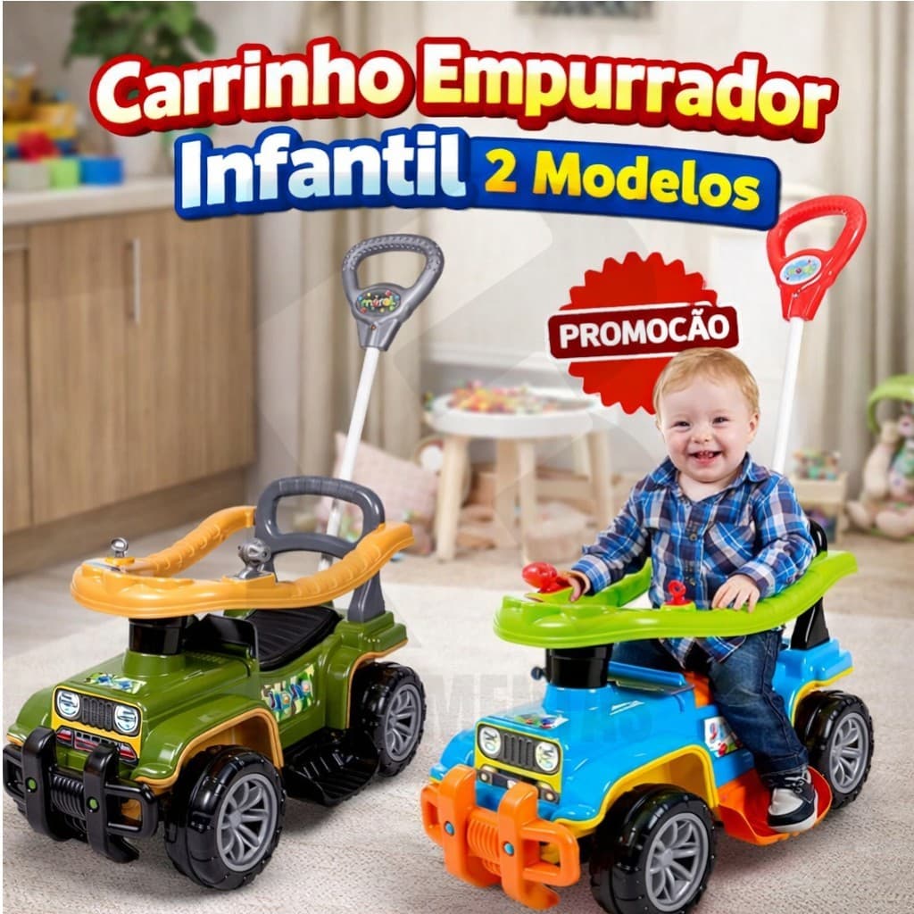 Carrinho Empurrador de Passeio Jip Infantil Anel de Proteção Chave com Som Suporta até 30kg