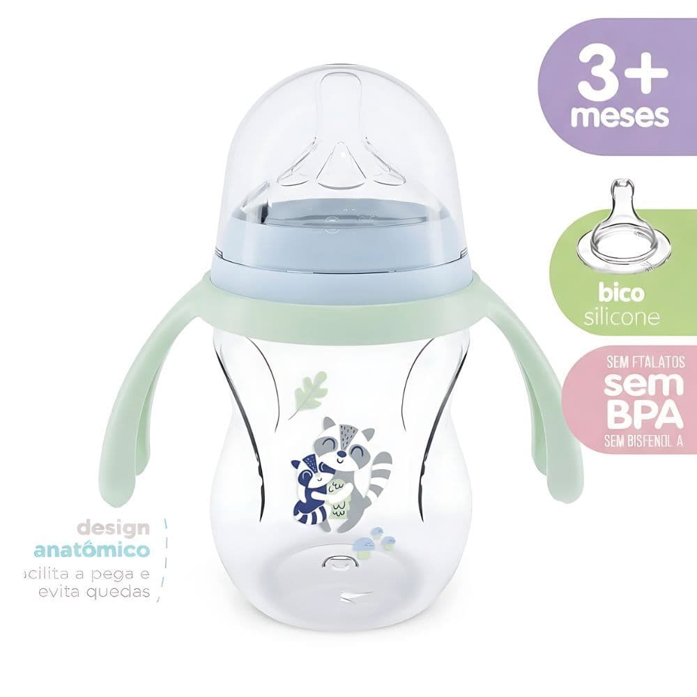 Mamadeira Nature Bebê 250ml com Alça Aurea2 Menino Segura Proteção