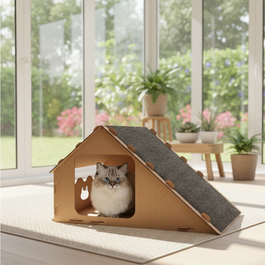 Toca para Gato com Rampa e Arranhador – 2 em 1 Casinha Desmontável Premium House Flex