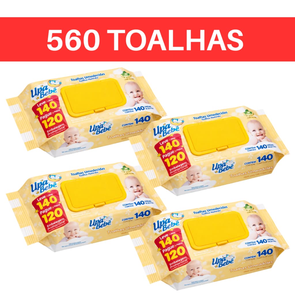 560 Toalhas Umedecidas  Flip Top Leve 140 pague 120 unidades Upa Bebê Leve