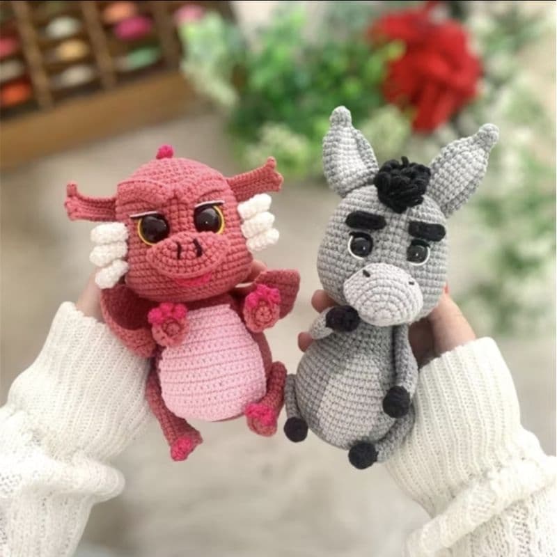 Kit Boneco Burro e Dragão Amigurumi Shrek Colessionavel Croche