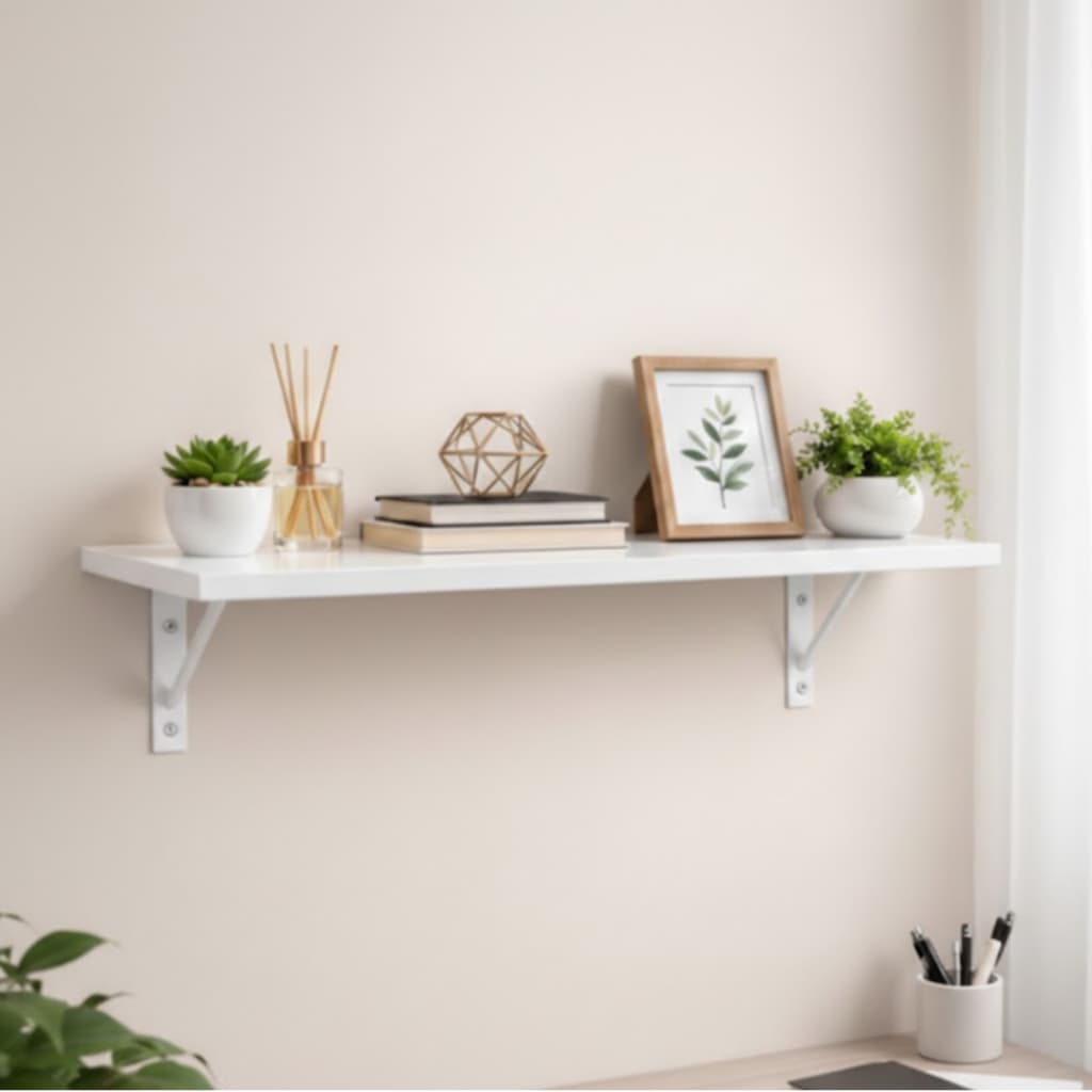 Prateleira De Parede Mdf 60x15cm Branca Com Suporte Mão Francesa