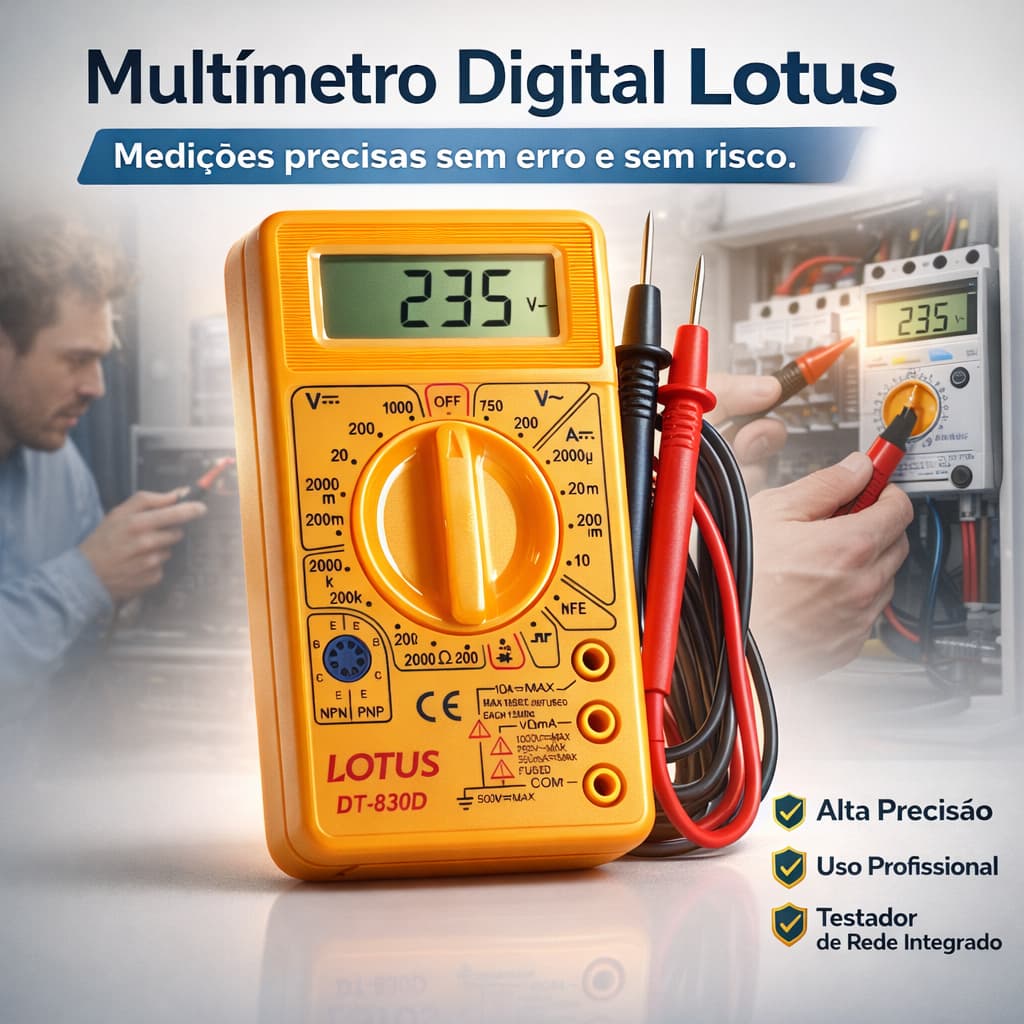 Multímetro Digital Profissional Lotus DT-830D com Testador de Rede Voltímetro Amperímetro Ohmímetro Alta Precisão