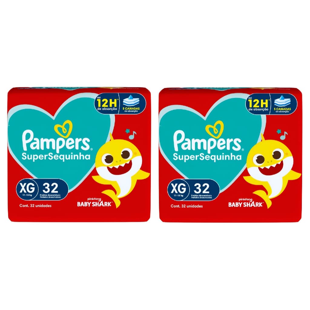 Kit 2ptes Fralda Pampers SuperSequinha XG 32un - Total 64unidades