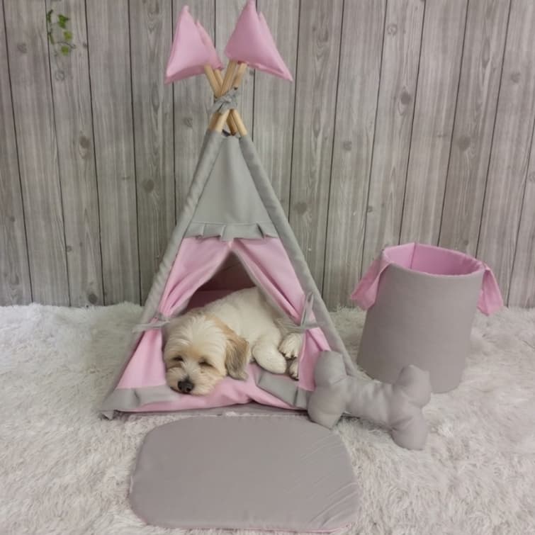 Cabana Casinha Pet Rosa Cão Gato Cachorro Almofada Pet Caminha Cinza