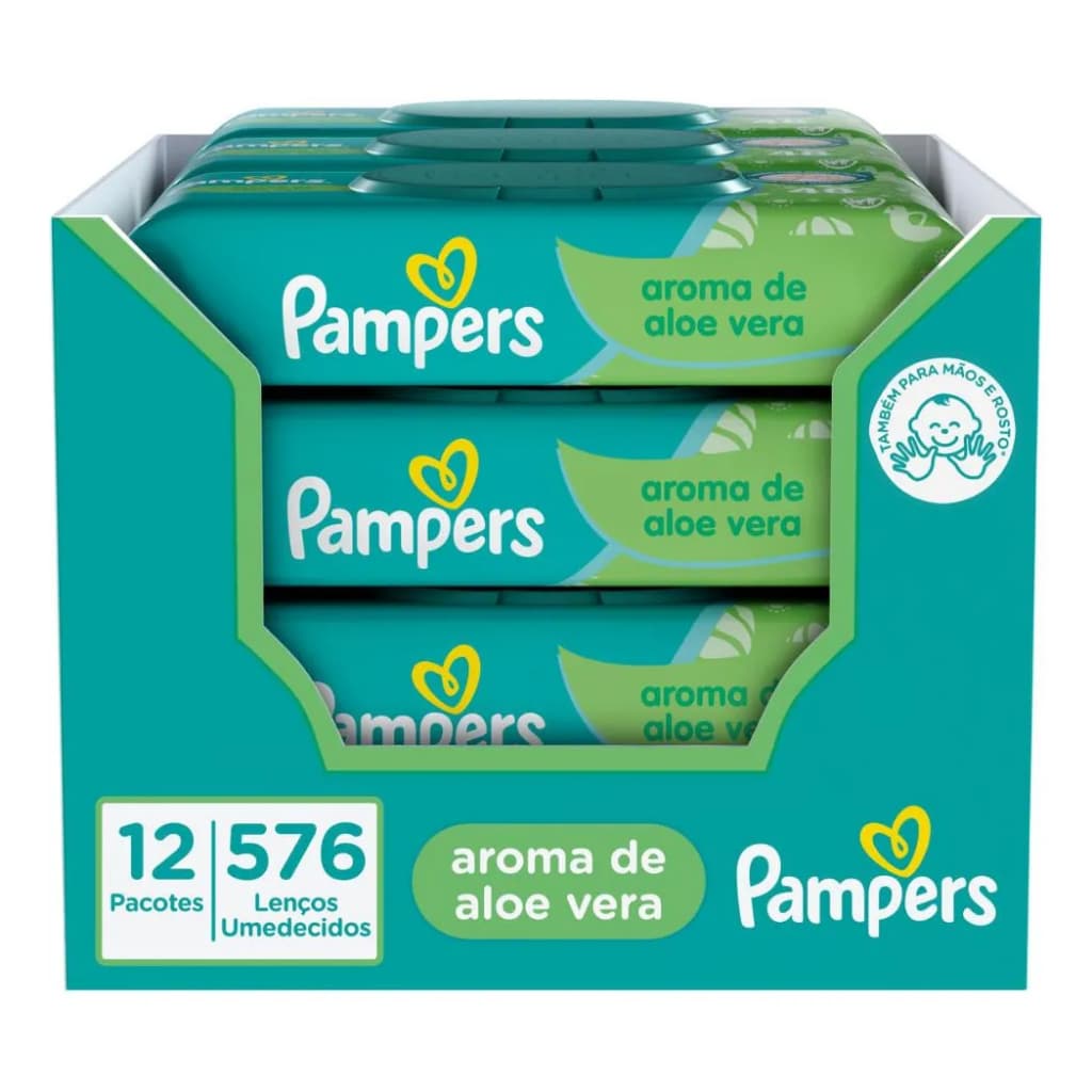 Lenços Umedecidos Pampers, Aroma De Aloe Vera 12 Pacotes Em Total 576 Unidades