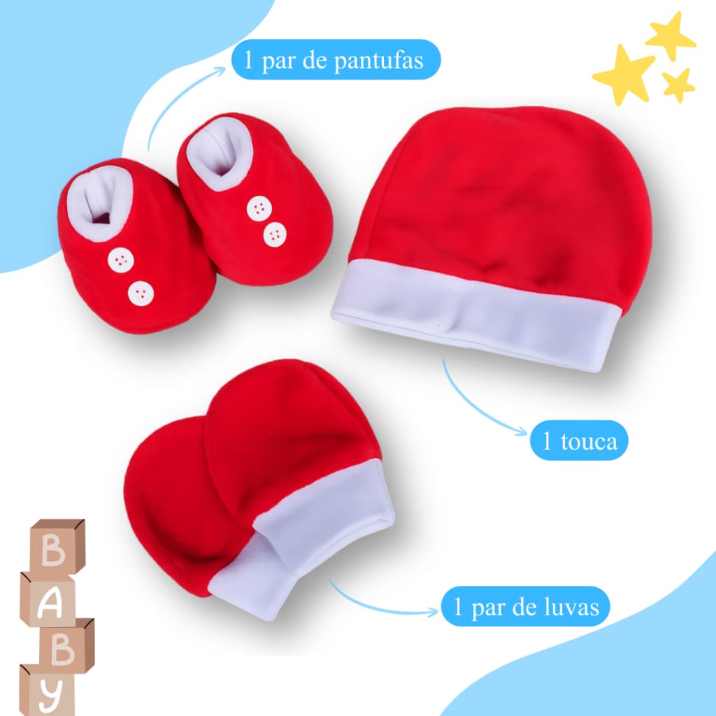 Kit Touca, Luva e Pantufa para Bebê PLUSH – 3 Peças Bebê Enxoval Maternidade