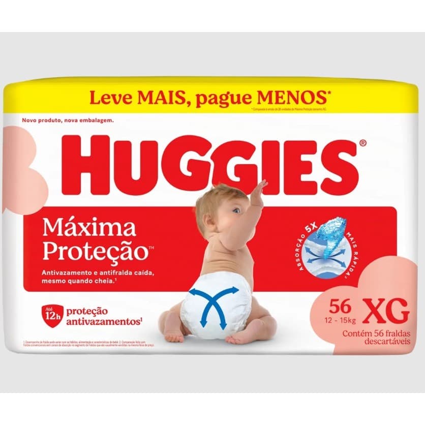 Fraldas Huggies Supreme Care Hiper XG Com 56 Unidades