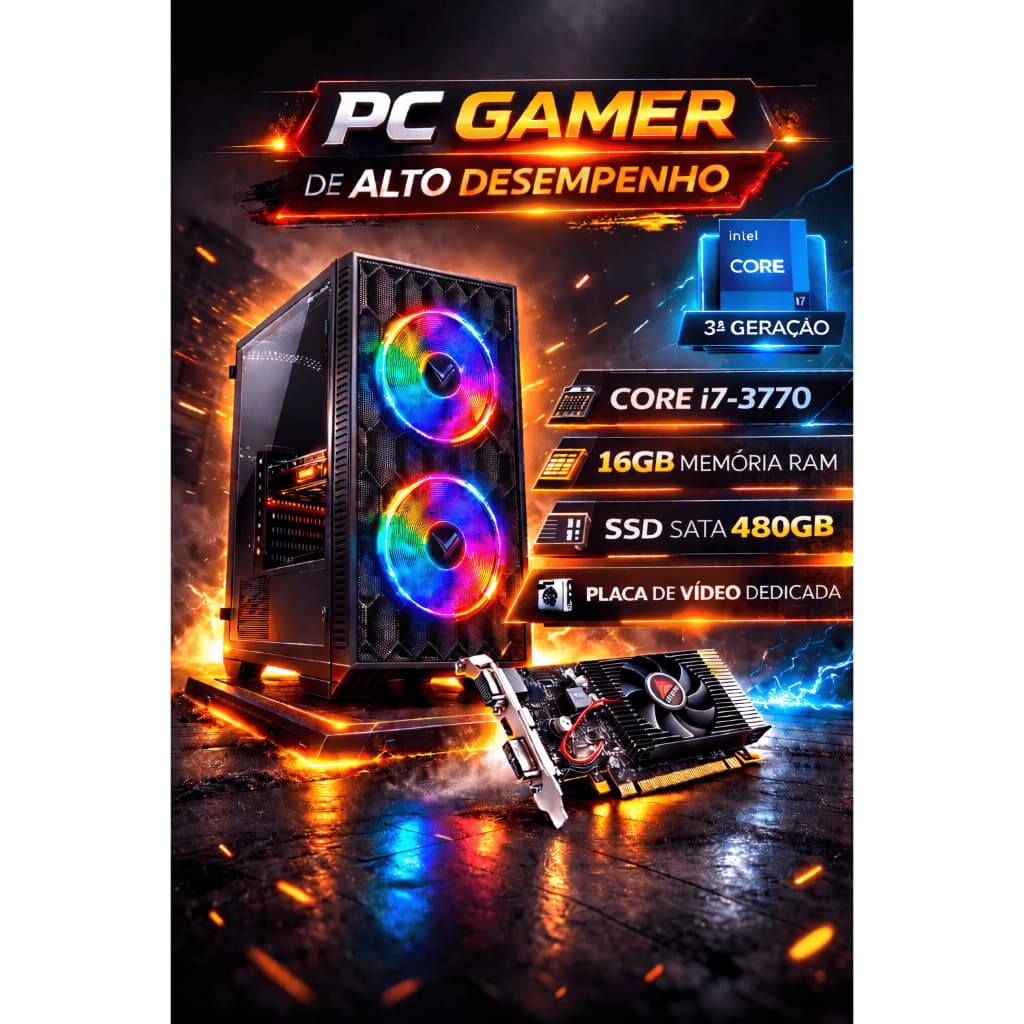 Computador Gamer Intel Core i7 - 16GB de RAM - SSD 480GB - Placa de Vídeo GT730 4GB