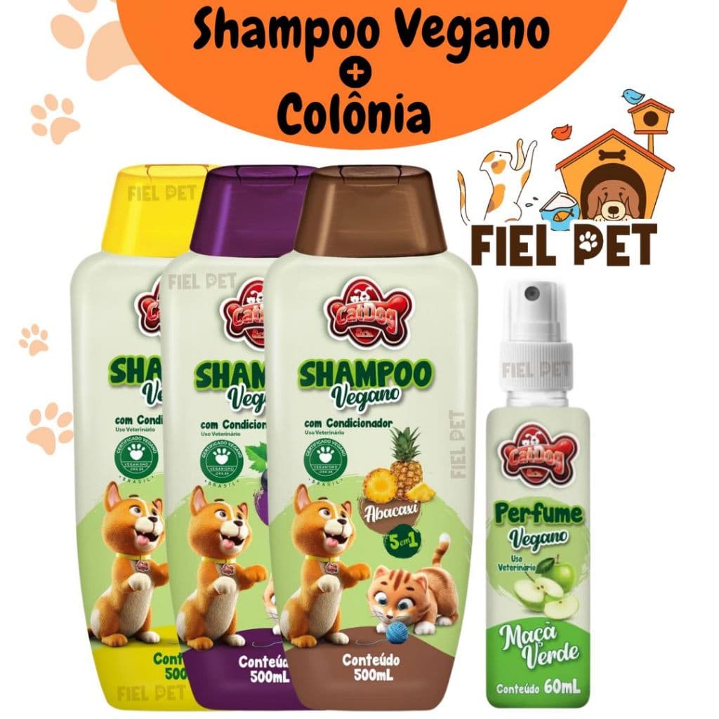 Kit Shampoo para Cachorro Cães 500ml Veganos Cat Dog Frutas + Colonia  60ml Pet Cães e Gatos