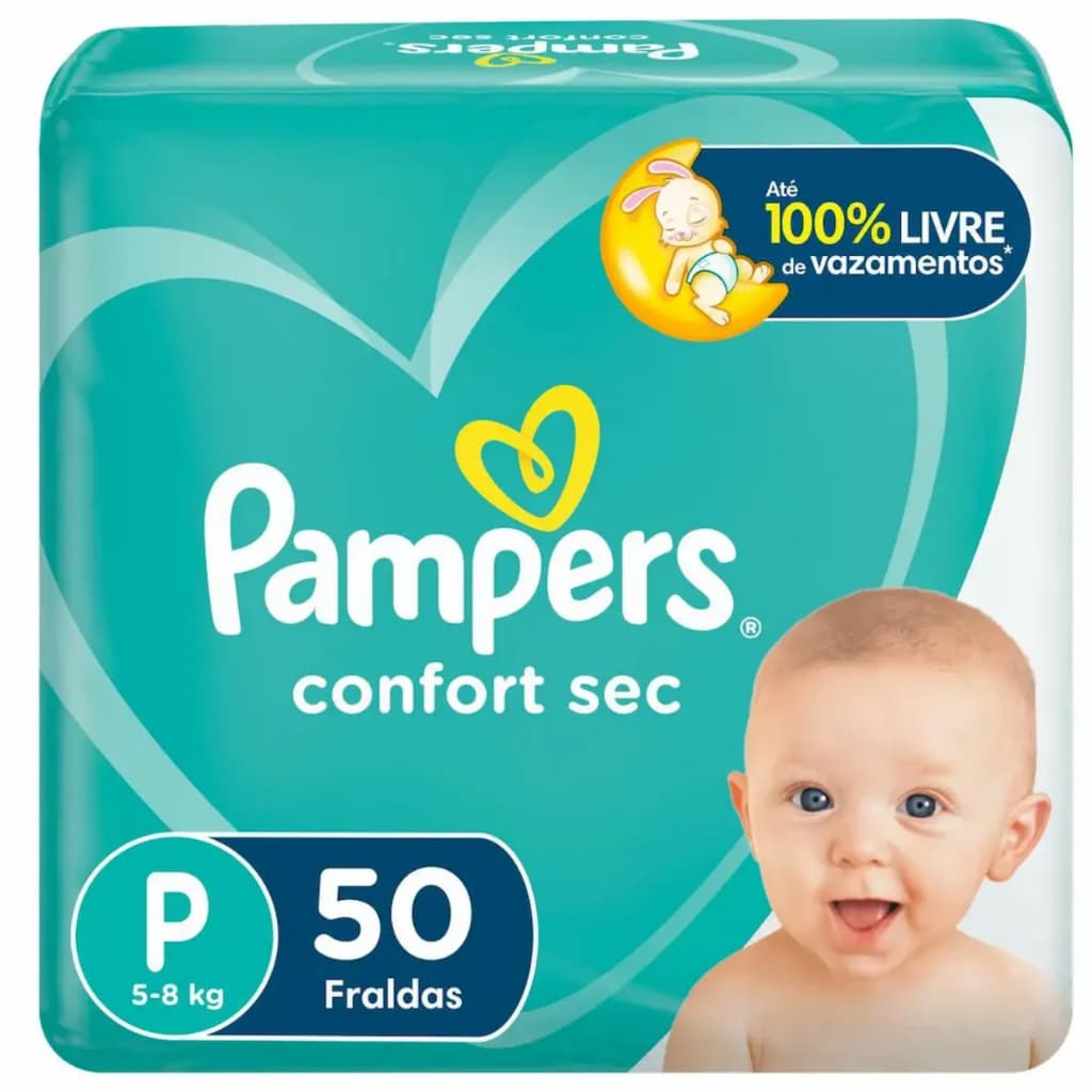 Fralda Pampers Confort Sec Tamanho P 50 Unidades Alta Absorção Proteção Noite Original