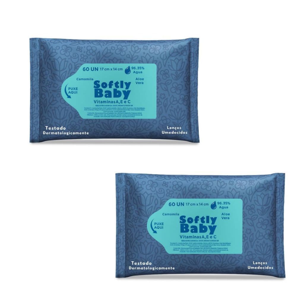 120Un Lenço Umedecido Softly Baby Com Vitaminas Suave e Hipoalergênico