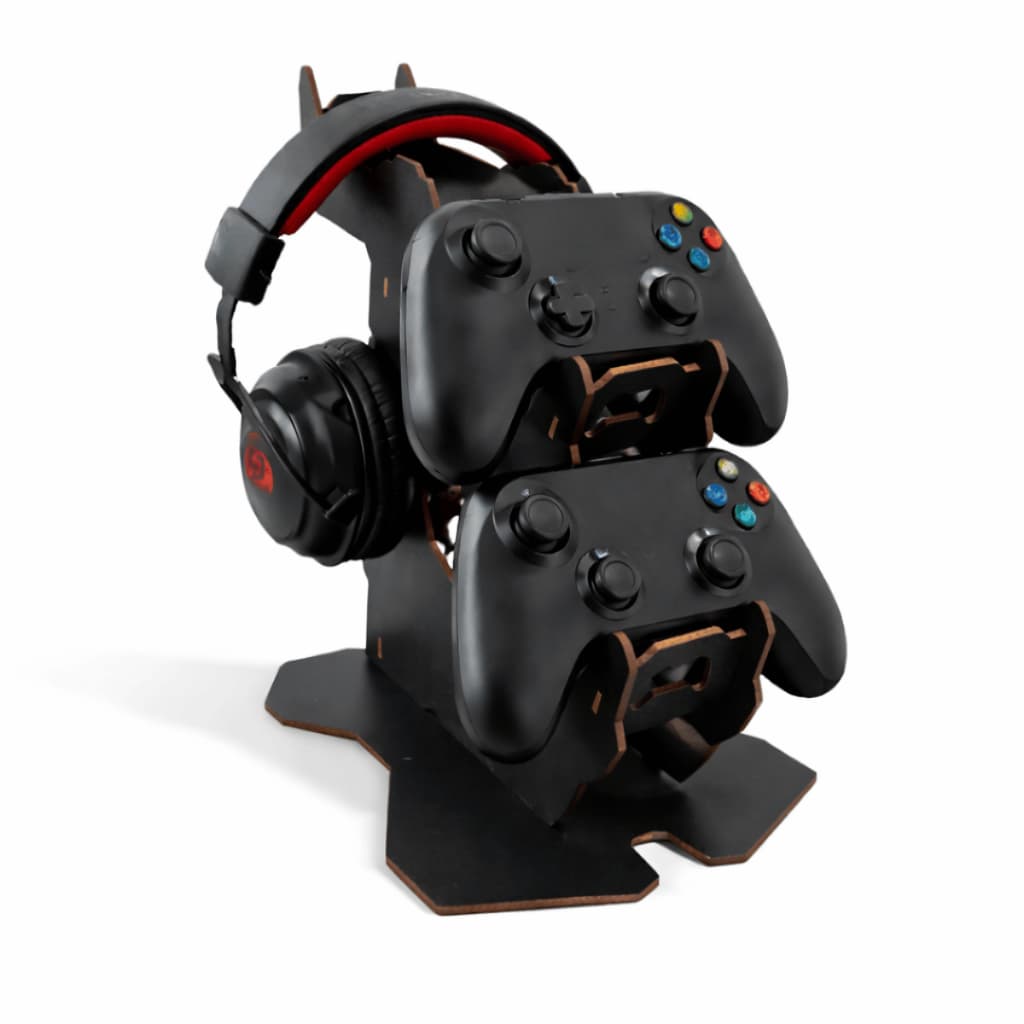 Organizador Suporte Controle Videogame + Headset - MDF Preto 22,5x15x23cm