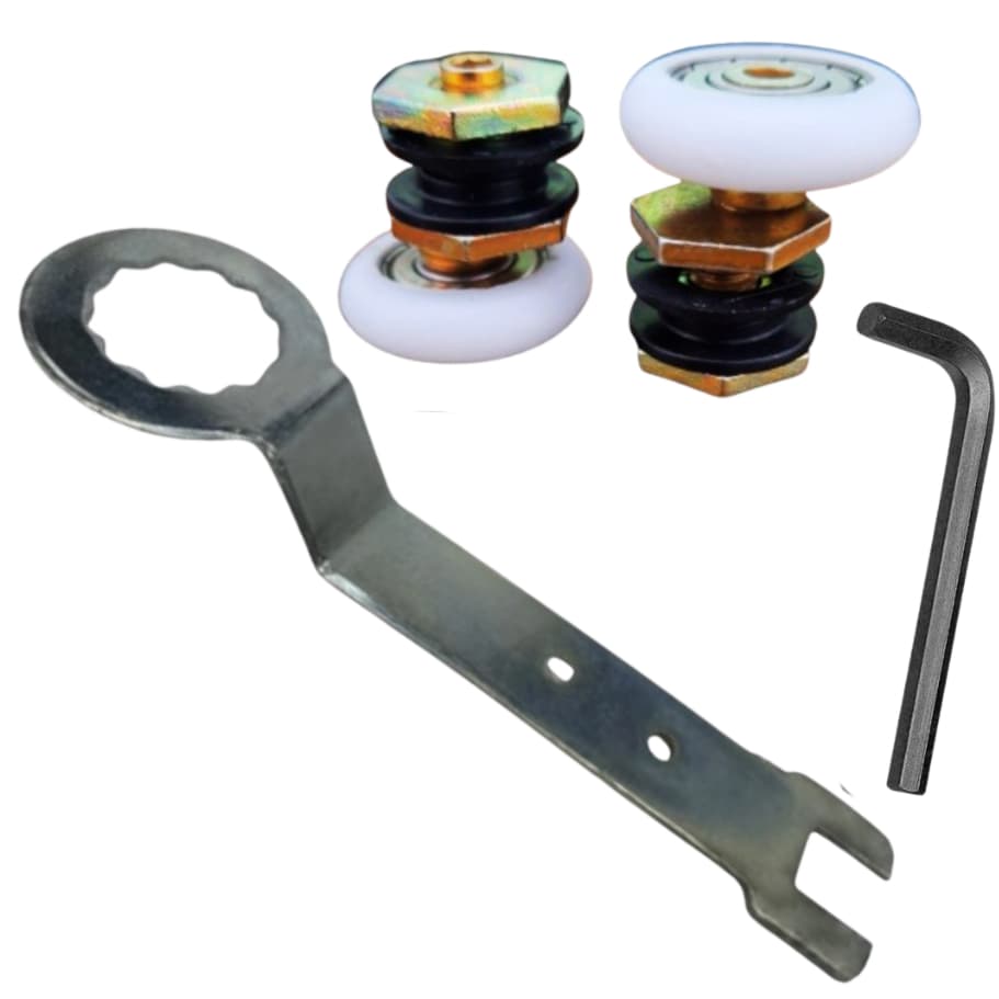 Kit 2 Roldanas Para Box de Vidro de 8 mm + 2 Chaves (1 Allen + 1 Regulagem)