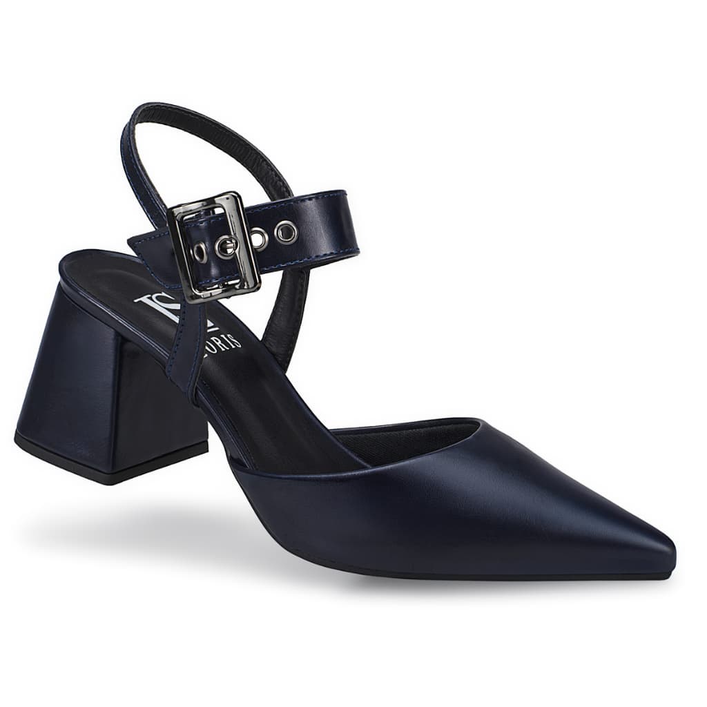 Scarpin Feminino Bico Fino Salto Bloco Confortável com Fivela Sapato Social 18400