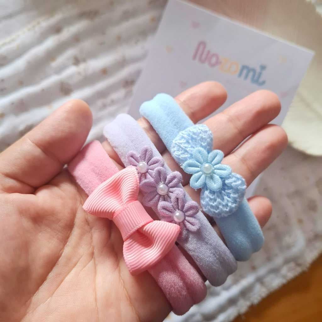 Kit com 3 Faixinhas ideal para bebê menina RN - Saída Maternidade - Enxoval do bebê -ensaio newborn
