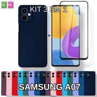 Kit Completo Samsung Galaxy A07 Capa  Capinha + Película Vidro 3D Anti Impacto  Samsung A07  Premium