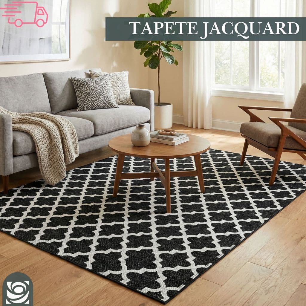 Tapete Jacquard Antiderrapante Geométrico Sala Escritório Quarto