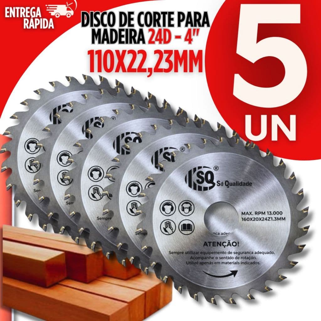 05  Disco Corte Madeira 24 Dentes 110x22,23mm Serra Circular 4" Esmerilhadeira Makita Profissional