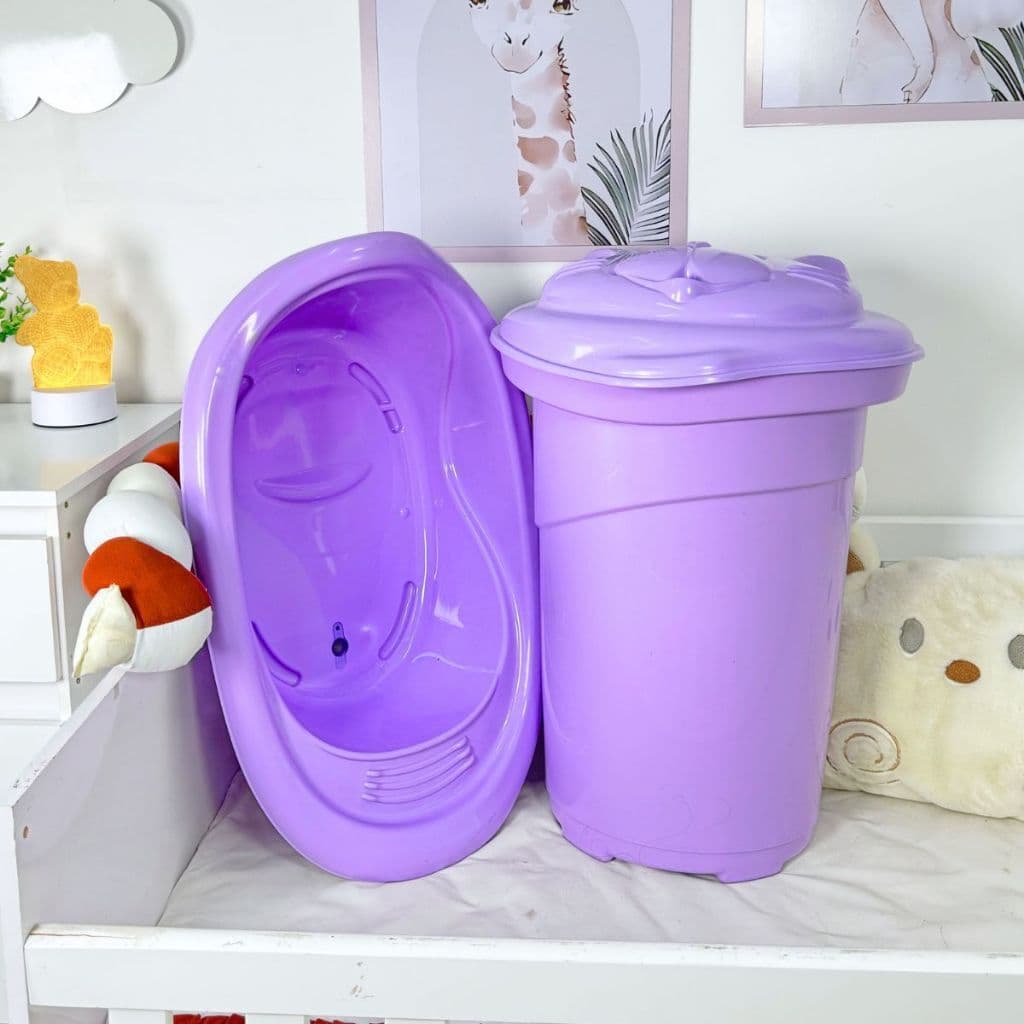Conjunto Banheira 22L e Cesto 36L Plastbaby | Kit Quarto e Banheiro do Bebê Completo