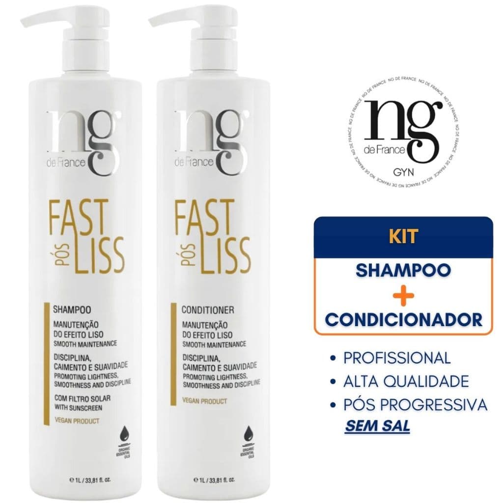 Ng De France Kit Pós Alisamento Fast Liss Shampoo Efeito Liso 1L + Condicionador Hidratante 1L