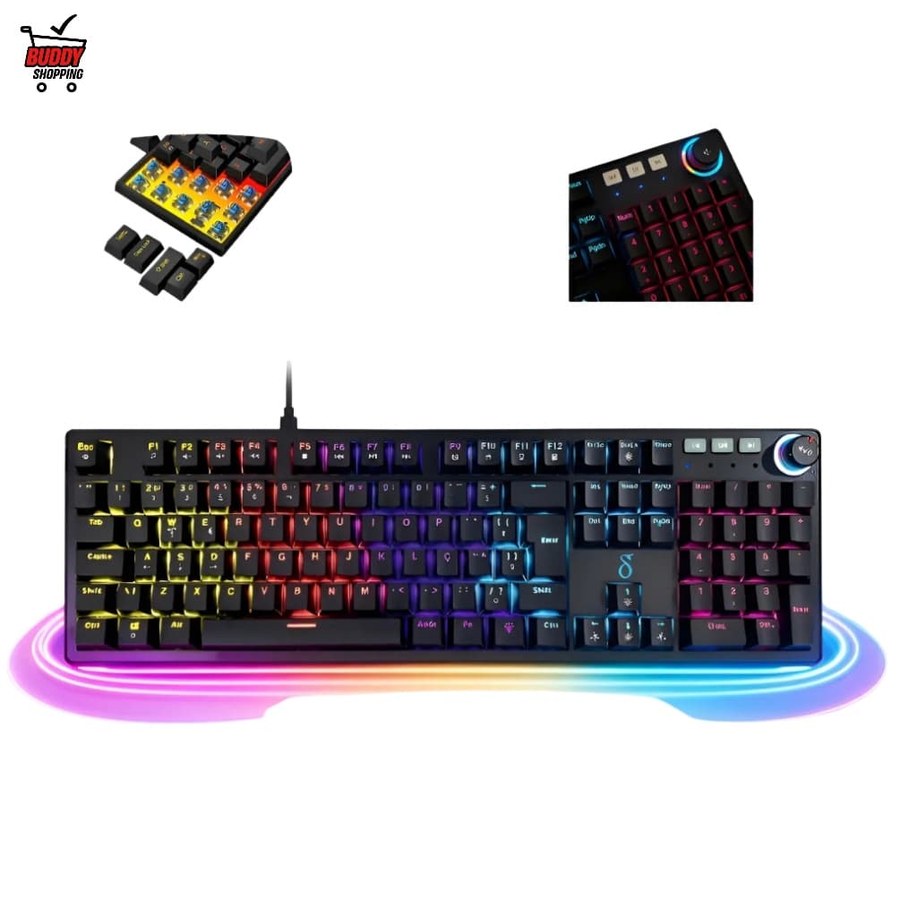 Teclado Mecânico Gamer RGB Delta TM1111 Layout ABNT2 Com Knob de Volume Multimídia PC Laptop