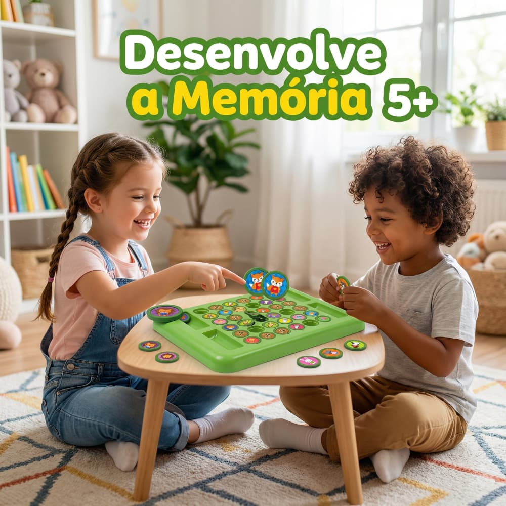 Jogo da Memória Infantil Animais com Tabuleiro Brinquedo Educativo Jogo de Mesa Família Presente 5+ Anos